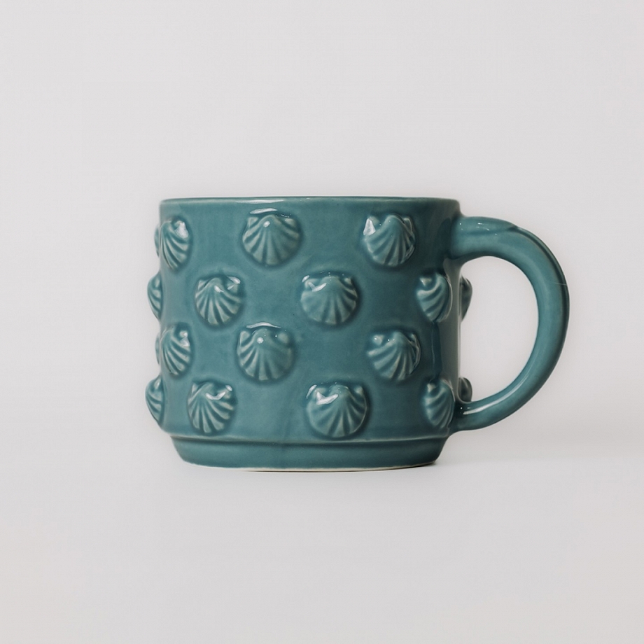 Taza Conchas con Asa Turquesa