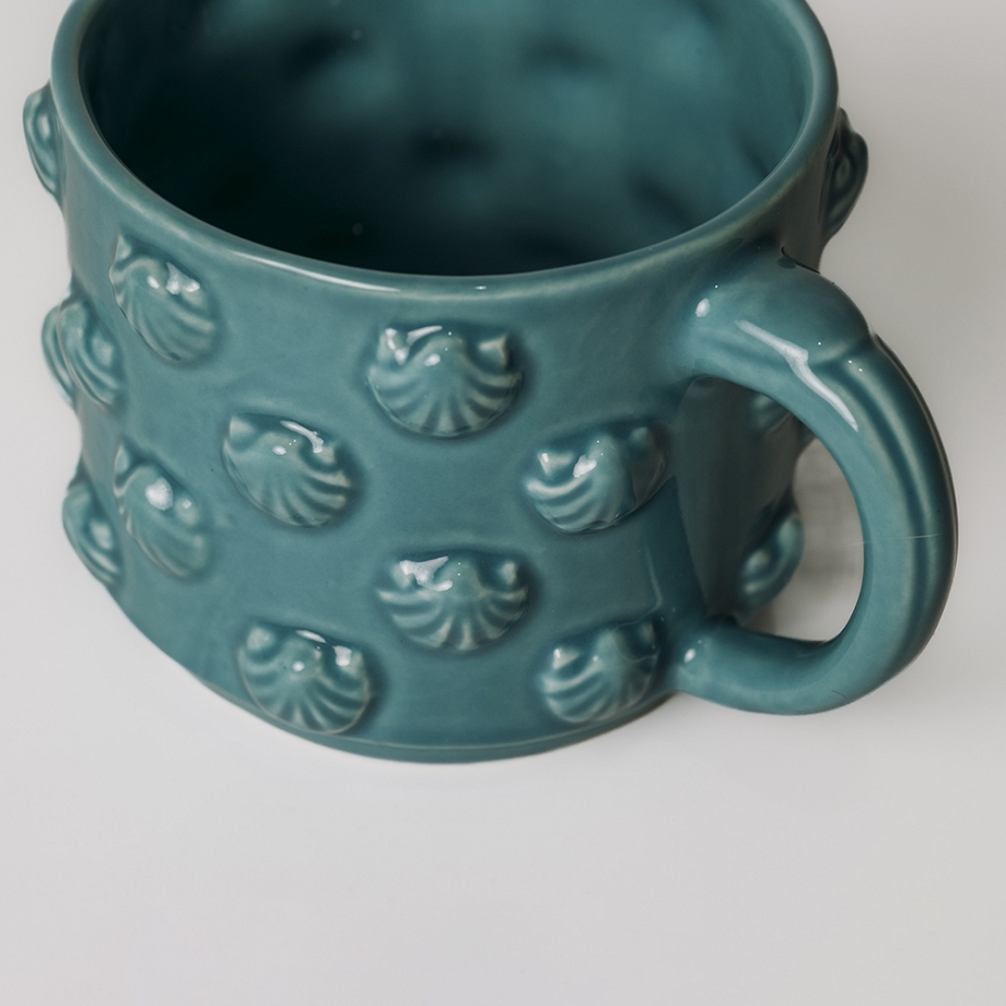 Taza Conchas con Asa Turquesa